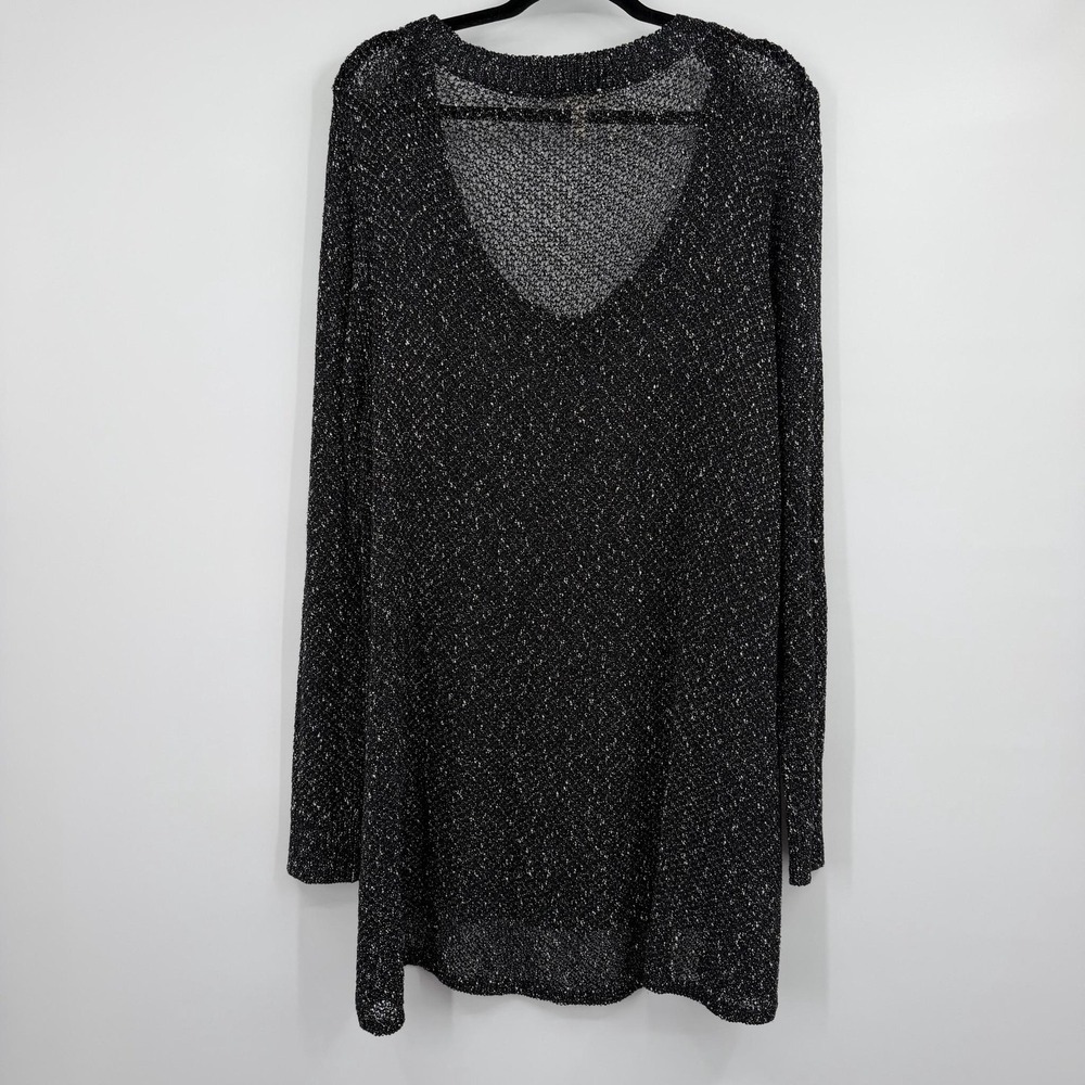 Eileen Fisher Sweater Womens 3X Black Open-Knit V-Neck Pullover Relaxed Classic - Picture 5 of 10